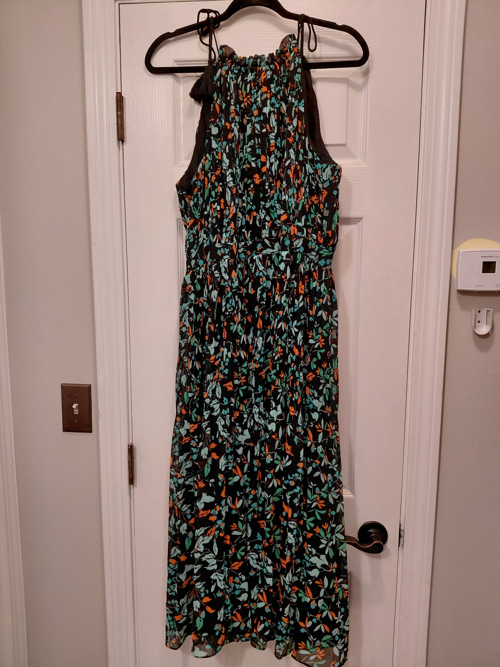 Whistles Floral Maxi Dress in Black, Teal & Orange